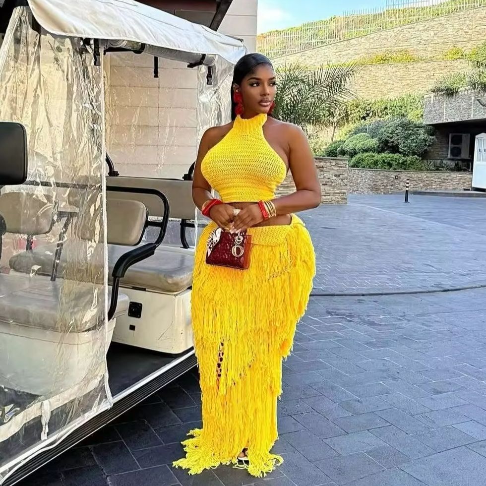 Crochet Knit Maxi Dress 2 Piec - đánh giá và giá Maxi Dress Halter