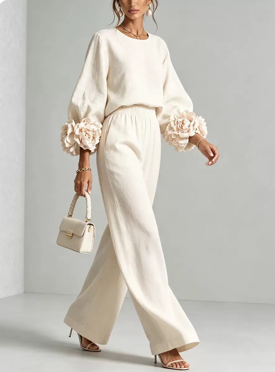 Ladies' Linen Two-Piece Set wi - đánh giá và giá Linen Pant Wide
