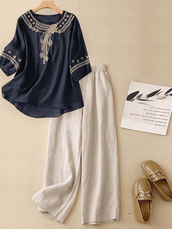 High-End Cotton Linen Set Wome - đánh giá và giá Linen Pant Wide